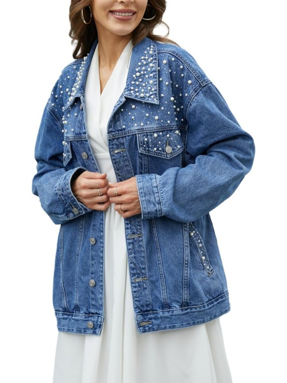 Trendy Oversized Denim Jacket for Women | Long Jean Trucker Coat Fashion